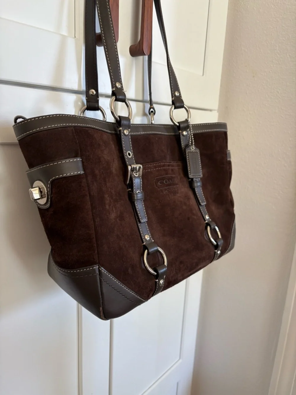 COACH Dark Brown Suede Shoulder Tote